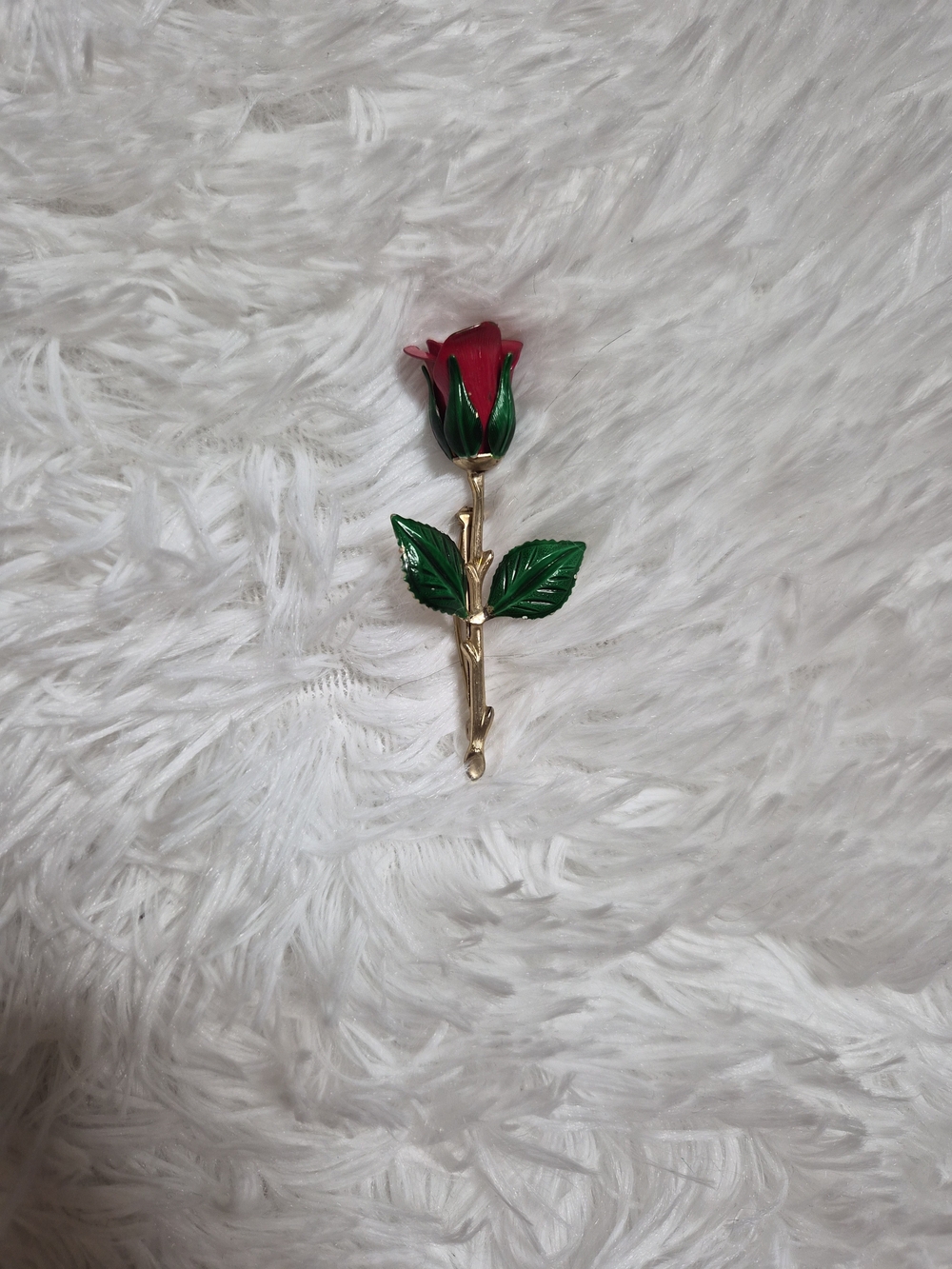 Vintage Rose Brooch Pin Red Green Gold Tone Romantic Valentines Day Date Night ✨